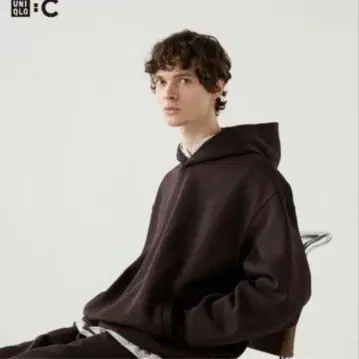새상품 UNIQLO C 오버 사이즈 맨투맨 풀 후드티 다크 브라운 M