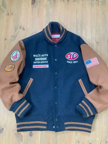 STP 바시티 자켓 네이비/브라운 사이즈 M 아메카지