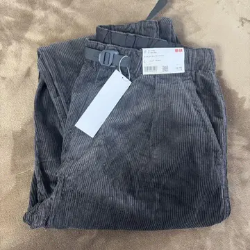 UNIQLO U 코듀로이 턱 와이드 팬츠 다크 그레이 L 사이즈