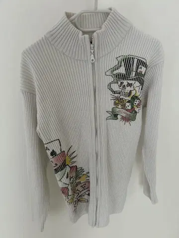Ed Hardy 스컬 카드놀이 그래픽 니트 자켓