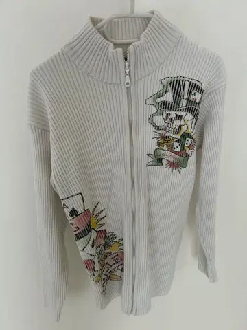 Ed Hardy 스컬 카드놀이 그래픽 니트 자켓
