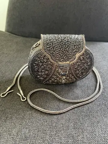 빈티지 실버 원형 클러치백