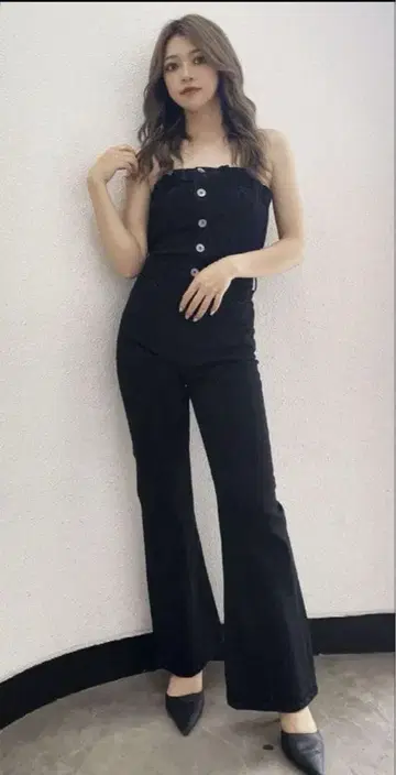 블랙 데님 플레어 살로펫