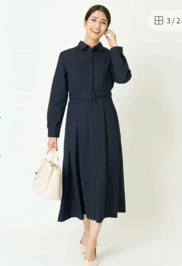 a.v.v 네이비 긴팔 셔츠 원피스 벨트 포함 페티코트 포함