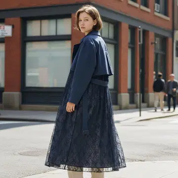 무루아 레이스 플리츠 트렌치코트