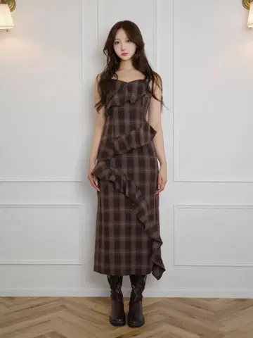 [ 미사용 새상품 ] MARGA CHECK RUFFLE ONEPIECE
