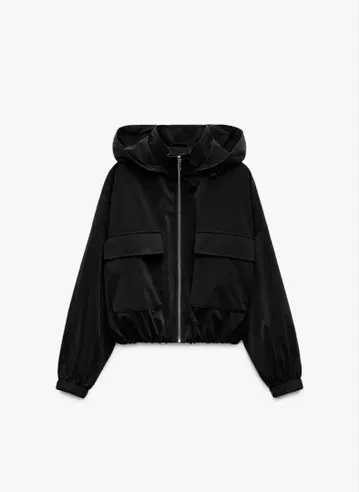 ZARA 러버 피니시 후디드 자켓 블랙