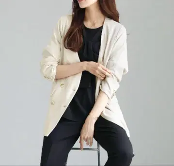 골드 버튼 노카라 자켓