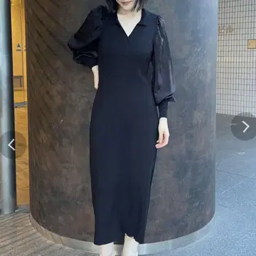 LAGUNAMOON 셔츠 칼라 도킹 니트 원피스 블랙