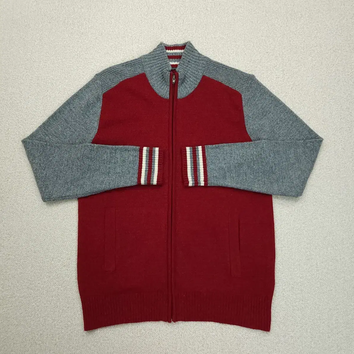 (105) MODUS VIVENDI Color-blocked Zip-up Knit Sweater H9M3852