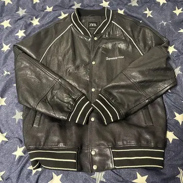 ZARA 천연 가죽 자켓 천연 가죽 블랙 블루종 자수