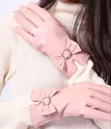 [ 완판 ] 리본 포함 핑크 장갑 라무 가죽