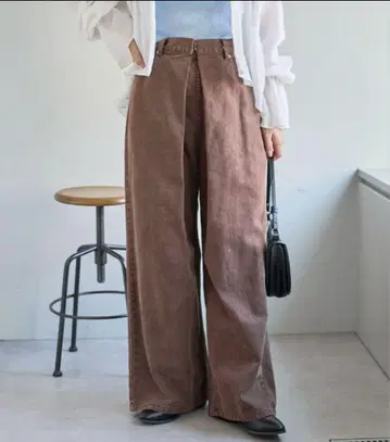 [ kastane ] 데님 턱 와이드 팬츠 브라운