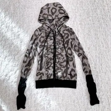 y2k 헤이세이 갸루 00s 페어리 그런지 지퍼 후드티 레오파드