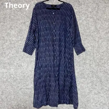 Theory 네이비 스트라이프 롱 원피스 실크 혼방