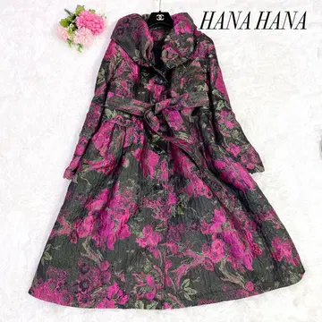 컨디션 최상 HANA HANA 자카드 충전솜 벨트 부착 코트 화려함