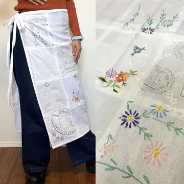 [ 하나뿐인 ] 자수 빈티지 크로스 리메이크 랩스커트 에이프런 스커트