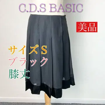 c694 새상품급 C.D.S BASIC 블랙 쉬폰 플레어 스커트 S