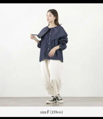 tumugu 오가닉 라이트 온스 데님 블라우스 빅 칼라 인디고