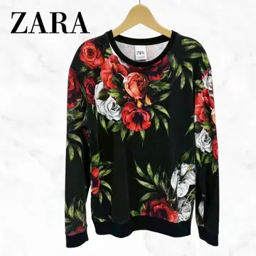 ZARA 플라워 프린트 트레이닝복 맨투맨 블랙 블랙 계열 상의 꽃무늬