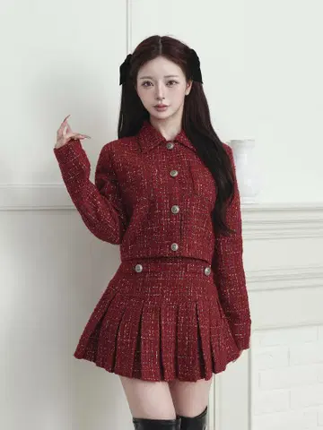 미사용 새상품 택 포함 Darich 트위드 체크 플리츠 미니 스커트