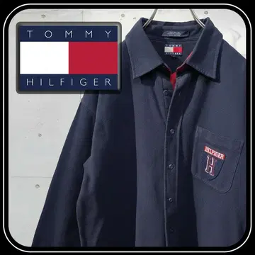 TOMMY HILFIGER 빅 자켓 안감 빨간색 퀼팅 네이비