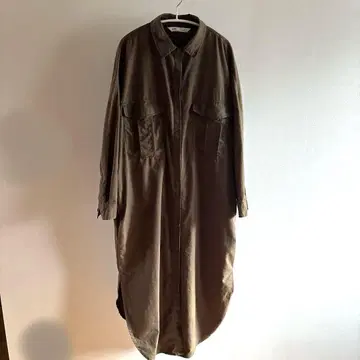 [ ZARA ] 셔츠 원피스 카키 XS-S 긴팔 밀리터리