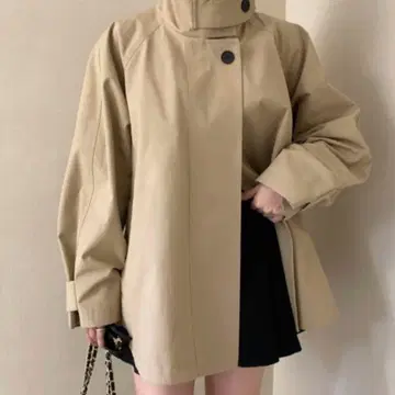 볼륨 슬리브 하이넥 트렌치코트