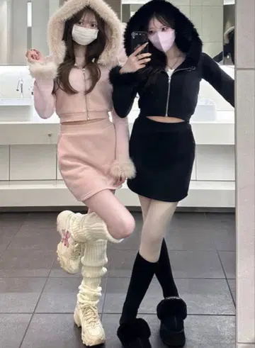 퍼 후드티 x 미니 스커트 맨투맨 셋업[pm413]