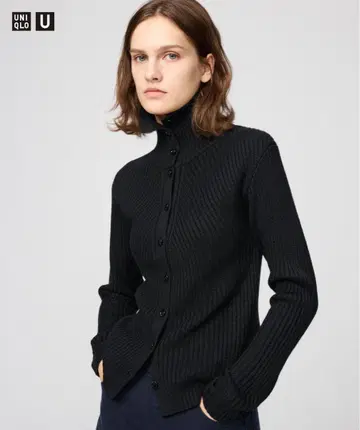 Uniqlo U 메리노 블렌드 하이넥 가디건 블랙