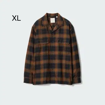UNIQLO 브러쉬드 코튼 오버 사이즈 셔츠 브라운 XL