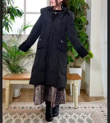 axes femme 리본 포켓 다운 코트 롱 다운 자켓 블랙