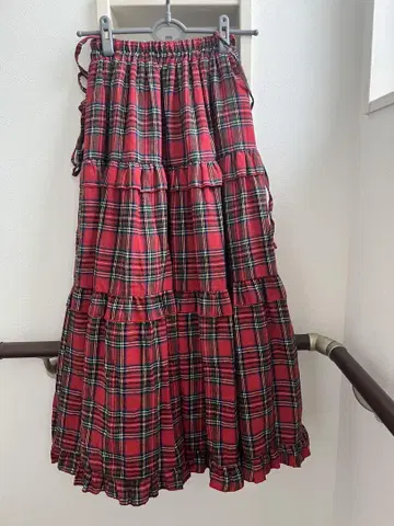 [ WC ] 체크 티어드 롱 스커트 레드