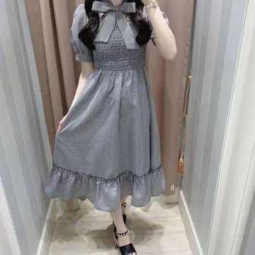 evelyn 깅엄 초커 원피스