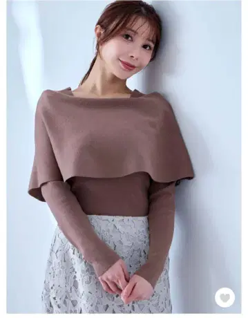 overE 케이프 니트탑 브로치 포함 90 사이즈 핑크 브라운