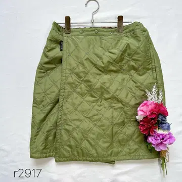 랩스커트 퀼팅 미니 스커트 왼쪽 포켓 그린