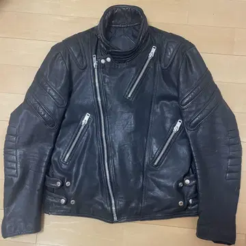 [ vintage ] 천연 가죽 가죽 세미 더블 라이더 자켓 블랙 XL