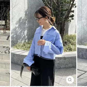 fosie 스트라이프 튤 숏 기장 셔츠