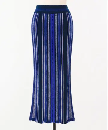 Mame Kurogouchi 스트라이프 하마구리 니트 스커트