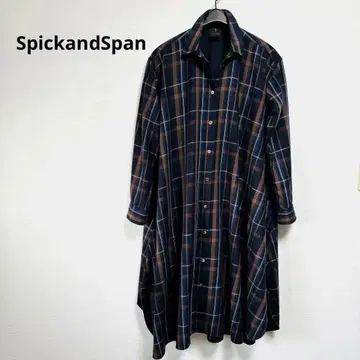 스픽앤스팬 타탄 체크 셔츠 원피스 플레어 네이비 x 브라운 가을/겨울