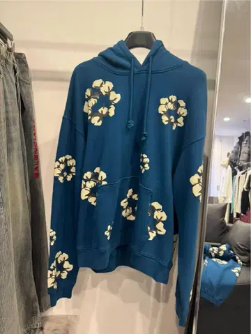 꽃무늬 후드티 파랑 L