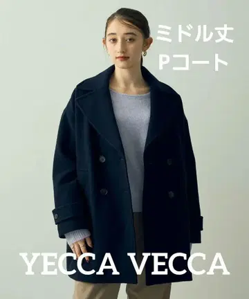 YECCA VECCA 네이비 울 혼방 미들 기장 P 코트