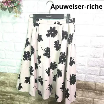 Apuweiser-riche 플라워 프린트 플레어 스커트 무릎 아래 기장