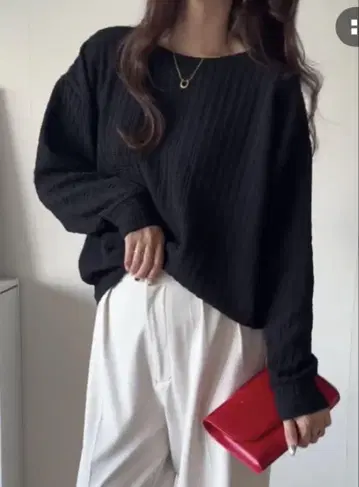 프클 자카드 긴팔 상의 블랙 M 사이즈