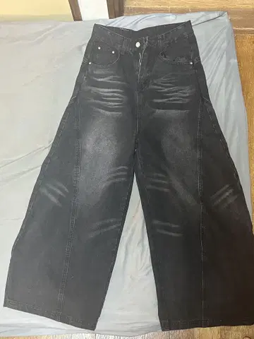 블랙 와이드 레그 데님