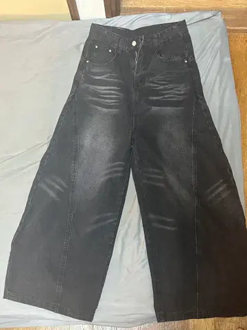 블랙 와이드 레그 데님