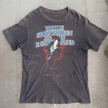 80s 블루스 스프링스틴 1984년 투어 티셔츠 페이드 챠콜 블랙