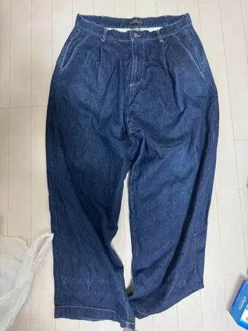 다크 블루 데님 와이드 팬츠