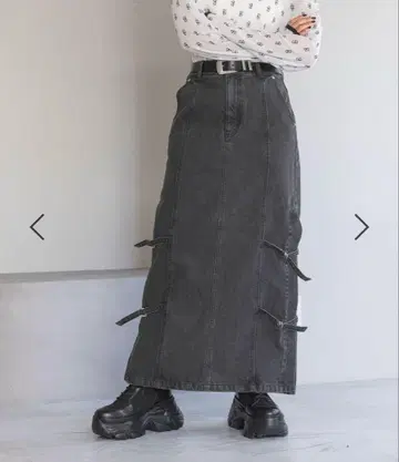 가격 인하 가능 페이지 보이 블랙 데님 롱 스커트