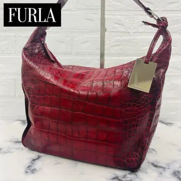 [새상품급] 훌라 원숄더 핸드백 레더 천연 가죽 악어 엠보싱 레드